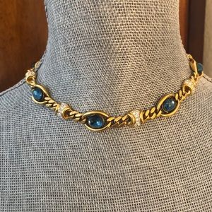 Stunning Vintage blue glass gold choker